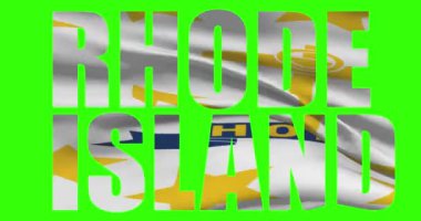 Rhode Island eyalet ismi yeşil ekran animasyonunda. ABD bayrağı dalgalanıyor.