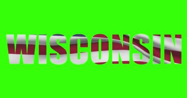 Wisconsin eyalet ismi yeşil ekran animasyonunda. ABD bayrağı dalgalanıyor.