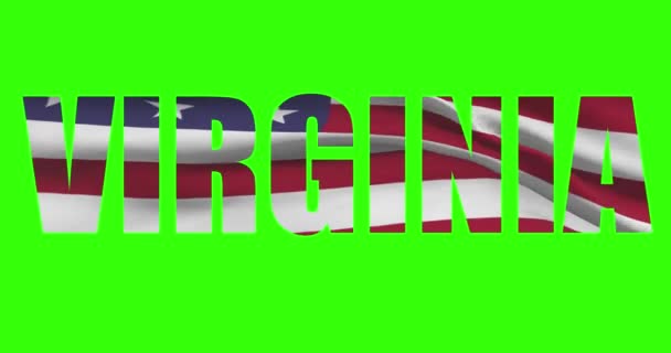 Virginia Staat Naam Groen Scherm Animatie Amerikaanse Vlag Wapperend — Stockvideo