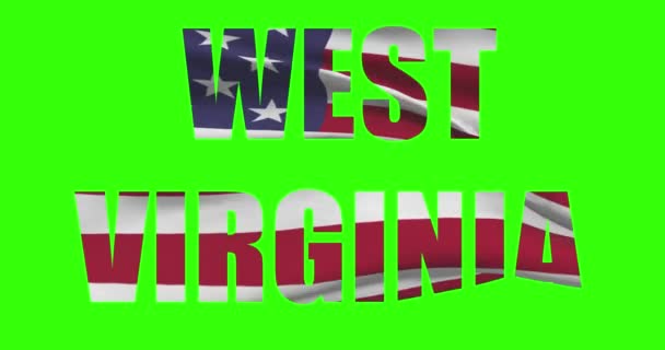 West Virginia Staat Naam Groen Scherm Animatie Amerikaanse Vlag Wapperend — Stockvideo