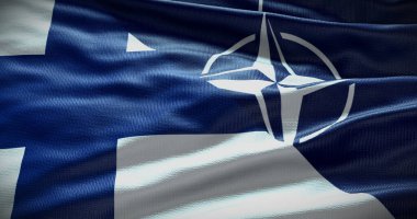 New York, ABD - 21 Haziran 2022: Finlandiya ve NATO ilişkileri. Politika ve diplomasi haberleri. 3D illüstrasyon, İllüstrasyon Editörü.
