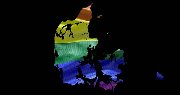 デンマークの領土概要黒の背景にLgbtの虹の旗と形状 — ストック写真