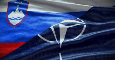 New York, ABD - 21 Haziran 2022: Slovenya ve NATO ilişkileri. Politika ve diplomasi haberleri. 3D illüstrasyon, İllüstrasyon Editörü.