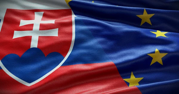 斯洛伐克和欧洲联盟旗帜背景 国家政府与欧盟之间的关系 3D插图 — 图库照片
