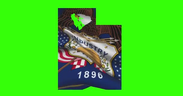犹他州地图轮廓与绿色屏幕上的国旗动画 — 图库视频影像