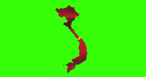 Vietnam Země Tvar Obrys Zelené Obrazovce Národní Vlajky Mávání Animace — Stock video