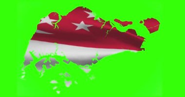 Singapur ülke şekli yeşil ekranda ulusal bayrak animasyonunu sallıyor.