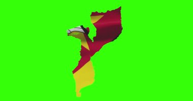 Mozambik ülke şekli, ulusal bayrak hareketleriyle yeşil ekranda..