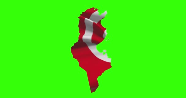 Tunisie Contour Forme Pays Sur Écran Vert Avec Drapeau National — Video