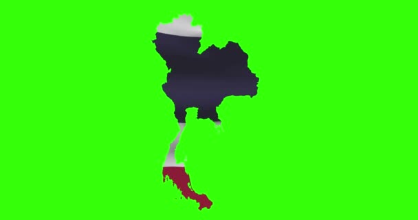 タイ国旗がアニメーションを振って緑の画面上の国の形状アウトライン — ストック動画