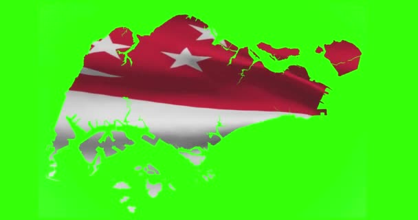 Singapore Land Vorm Schets Groen Scherm Met Nationale Vlag Zwaaien — Stockvideo