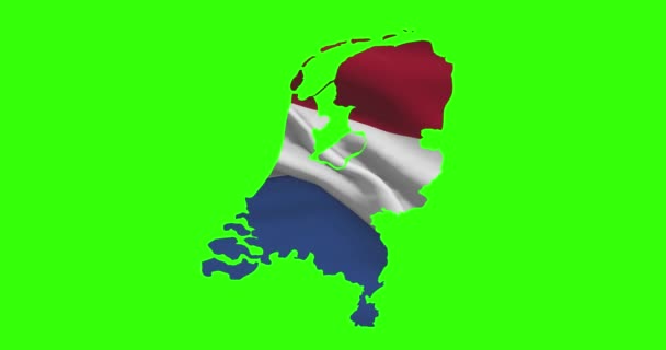 Nizozemsko Země Tvar Obrys Zelené Obrazovce Národní Vlajky Mávání Animace — Stock video