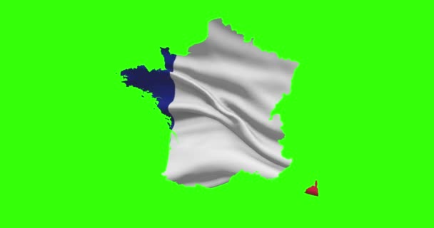 緑の画面上のフランスの国の形のアウトライン国旗を振ってアニメーション — ストック動画