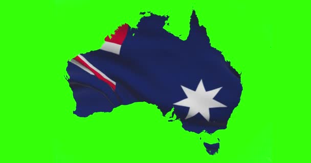 Australië Land Vorm Schets Groen Scherm Met Nationale Vlag Zwaaien — Stockvideo