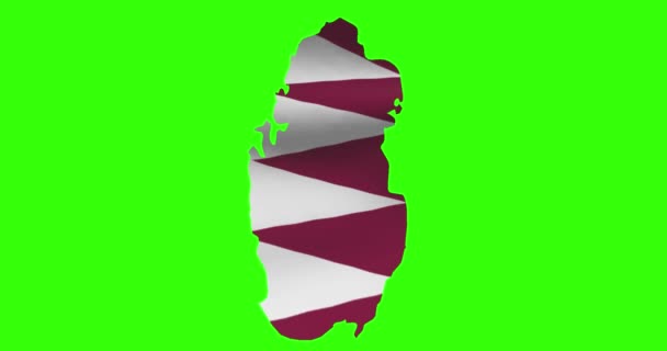 卡塔尔国家形貌轮廓在绿色屏幕上与国旗挥动动画 — 图库视频影像