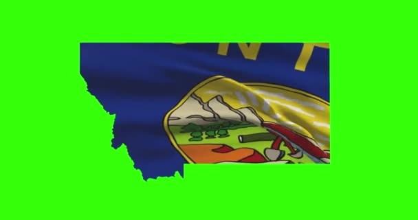 Montana State Map Contouren Met Vlag Animatie Groen Scherm — Stockvideo