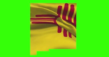 Yeşil ekranda bayrak animasyonu olan New Mexico eyalet haritası.