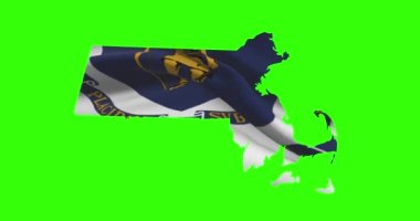 Yeşil ekranda bayrak animasyonuyla Massachusetts eyalet haritası ana hatları.