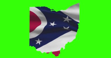 Ohio eyalet haritası yeşil ekranda bayrak animasyonu ile ana hatları.