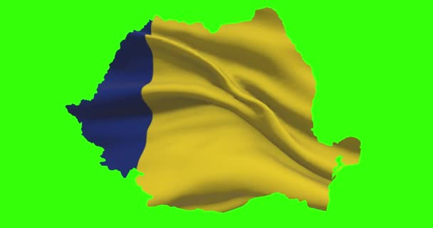 Roemenië Land Vorm Schets Groen Scherm Met Nationale Vlag Zwaaien — Stockvideo