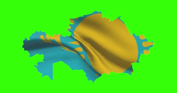 Kazakhstan Contour Forme Pays Sur Écran Vert Avec Drapeau National — Video