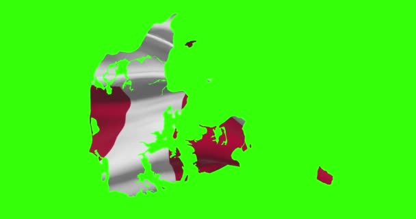 Danimarka Ülke Şeklindeki Ana Hatları Yeşil Ekranda Ulusal Bayrak Hareketleriyle — Stok video