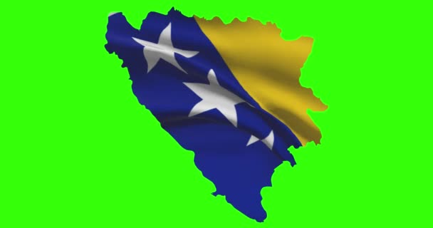 Bósnia Herzegovina País Forma Esboço Tela Verde Com Bandeira Nacional — Vídeo de Stock