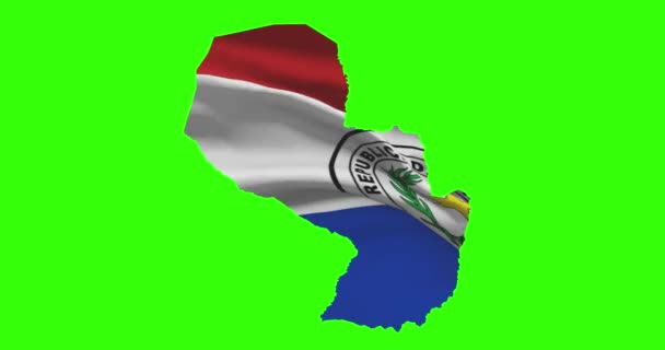 Контур Формы Страны Парагвая Зеленом Экране Анимацией Размахивания Национальным Флагом — стоковое видео