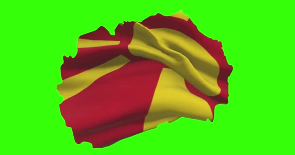 North Macedonia Country Shape Outline Green Screen National Flag Waving — Stock Video