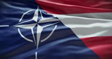 New York, ABD - 21 Haziran 2022: Avusturya ve NATO ilişkileri. Politika ve diplomasi haberleri. Sallanan bayrak arkaplan 4K, İllüstrasyon Editörü.