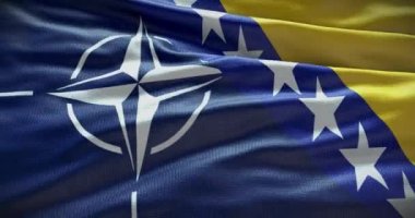 N.ew York, ABD - 21 Haziran 2022: Bosna-Hersek ve NATO ilişkileri. Politika ve diplomasi haberleri. Sallanan bayrak arkaplan 4K, İllüstrasyon Editörü.