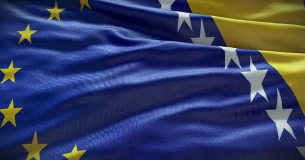 Bosnien Och Hercegovina Och Europeiska Unionens Flaggbakgrund Förhållandet Mellan Landsstyre — Stockvideo
