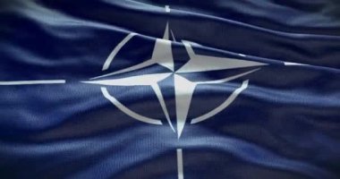 New York, ABD - 21 Haziran 2022: NATO bayrağı sallanıyor. Kuzey Atlantik Antlaşma Örgütü veya Kuzey Atlantik İttifakı, İllüstrasyon Editörü.