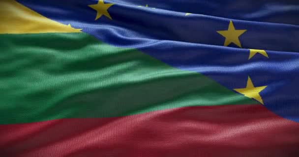 Hintergrund Der Flagge Litauens Und Der Europäischen Union Beziehungen Zwischen — Stockvideo