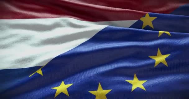 Nederländerna Och Europeiska Unionens Flagga Bakgrund Förhållandet Mellan Landsstyre Och — Stockvideo