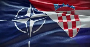 New York, ABD - 21 Haziran 2022: Hırvatistan ve NATO ilişkileri. Politika ve diplomasi haberleri. Sallanan bayrak arka planı 4K, İllüstrasyon Editörlüğü Canlandırması.
