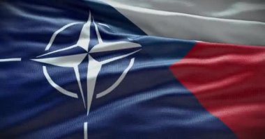 New York, ABD - 21 Haziran 2022: Çek Cumhuriyeti ve NATO ilişkileri. Politika ve diplomasi haberleri. Sallanan bayrak arkaplan 4K, İllüstrasyon Editörü.