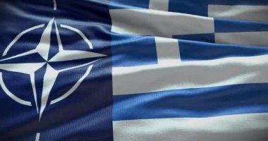 New York, ABD - 21 Haziran 2022: Yunanistan ve NATO ilişkileri. Politika ve diplomasi haberleri. Sallanan bayrak arkaplan 4K, İllüstrasyon Editörü.