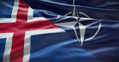 New York, ABD - 21 Haziran 2022: İzlanda ve NATO ilişkileri. Politika ve diplomasi haberleri. Sallanan bayrak arkaplan 4K, İllüstrasyon Editörü.