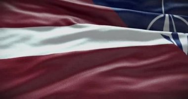 New York, ABD - 21 Haziran 2022: Letonya ve NATO ilişkileri. Politika ve diplomasi haberleri. Sallanan bayrak arkaplan 4K, İllüstrasyon Editörü.