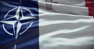 New York, ABD - 21 Haziran 2022: Malta ve NATO ilişkileri. Politika ve diplomasi haberleri. Sallanan bayrak arkaplan 4K, İllüstrasyon Editörü.
