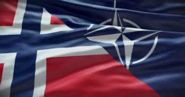 New York, ABD - 21 Haziran 2022: Norveç ve NATO ilişkileri. Politika ve diplomasi haberleri. Sallanan bayrak arkaplan 4K, İllüstrasyon Editörü.