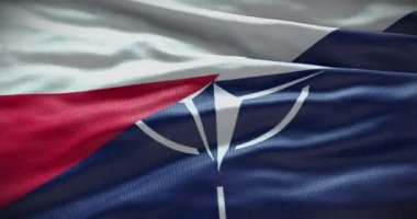 New York, ABD - 21 Haziran 2022: Polonya ve NATO ilişkileri. Politika ve diplomasi haberleri. Sallanan bayrak arkaplan 4K, İllüstrasyon Editörü.