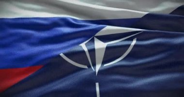 New York, ABD - 21 Haziran 2022: Rusya ve NATO ilişkileri. Politika ve diplomasi haberleri. Sallanan bayrak arkaplan 4K, İllüstrasyon Editörü.