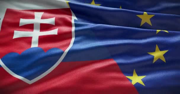 斯洛伐克和欧洲联盟旗帜背景 国家政府与欧盟的关系 — 图库视频影像