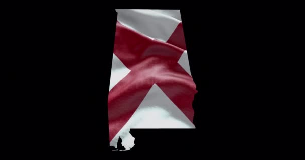 Mappa Stato Dell Alabama Con Bandiera Sventolata Sfondo Canale Alfa — Video Stock