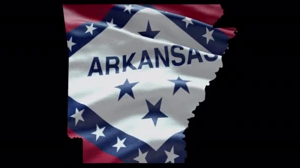 Mapa Del Estado Arkansas Con Bandera Ondeante Fondo Del Canal — Vídeo de stock