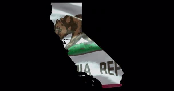 Kalifornia Állam Térkép Lengő Zászlóval Alfa Csatorna Háttér — Stock videók