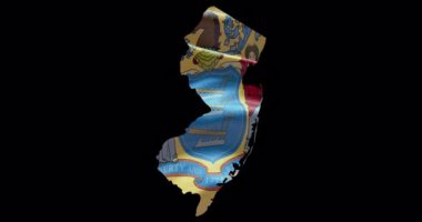 New Jersey eyalet haritası ve dalgalı bayrak. Alfa kanalı arkaplanı.