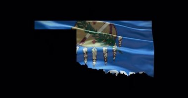 Oklahoma eyalet haritası ve dalgalı bayrak. Alfa kanalı arkaplanı.